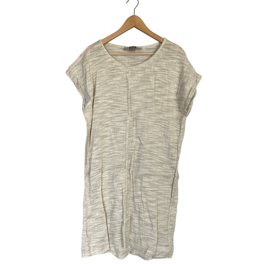 FLAX Linen Cotton Shirt Dress Women's Size P 4-6 Oatmeal Beige Coastal Grandma